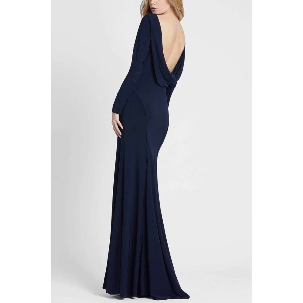 NEW Mac Duggal Cowl Back Long Sleeve Jersey Gown, Size 6